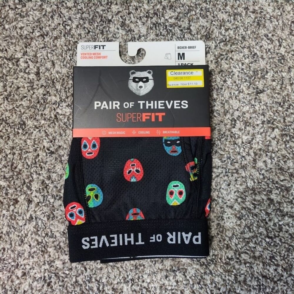 Pair of Thieves Men's Med SuperFit Mesh Magic Boxer Brief Mask Print Black New